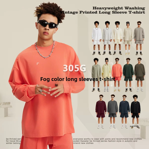 เสื้อยืดแขนยาวผ้าฝ้าย100% ทรงโอเวอร์ไซ<span class=keywords><strong>ส์</strong></span>สำหรับผู้ชาย<span class=keywords><strong>แฟ</strong></span>ชั่นฤดูใบไม้ผลิแบบปรับแต่งได้ - Product Image 4
