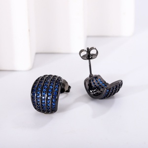 Fashion Jewelry Eco-friendly Copper Black Gold Plated Anti Tarnish Micro Pave 8*8mm Red Zircon Black <b>Stud</b> <b>Earrings</b> for Women - Product Image 4
