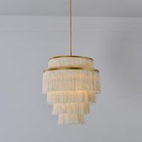 5 Katmanlı Boho LED Avize 3 Işıklı Orta Beyaz Saçaklı Sarkıt Ayarlanabilir Yükseklik Asılı Aydınlatma Armatürü Püsküllü Ev Banyo