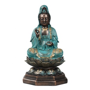 Estatua de Buda <span class=keywords><strong>Kwan</strong></span> Yin en Posición de Meditación sobre Trono de Loto, Estilo Asiático, en Polvo de Piedra de Resina - Product Image 2