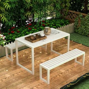 Set <span class=keywords><strong>da</strong></span> Giardino: Tavolo Rettangolare, 2 Sedie e Panchine - Arredamento <span class=keywords><strong>da</strong></span> <span class=keywords><strong>Esterno</strong></span> in Materiale Durevole - Product Image 3