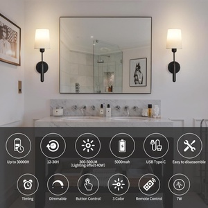 Lampe murale LED sans fil noire, lot de 2, alimentée par batterie, télécommande, intensité réglable, rechargeable, corps en fer, décoration pour chambre à coucher - Product Image 4