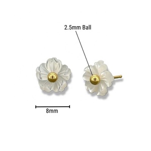 JJ BRAVO Stunning Romantic <b>Mother</b> <b>of</b> <b>Pearl</b> Nacre Flower <b>Earrings</b> with 8mm <b>Pearl</b> and Gold Ball Detail for Women for Any Occasion - Product Image 4