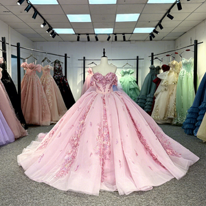 Robe de bal de Quinceañera en cristal rose avec perles, appliques de sequins et dentelle, modèle Sweet Vestidos De 15 Dy1337 - Product Image 1