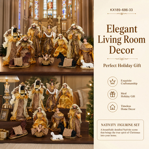 Lot de 11 figurines de la Nativité en résine, sculptées à la main, avec robes en tissu à sequins, pour la Sainte Famille, décoration de Noël, Anges et Sages - Product Image 3