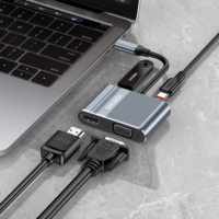 KAKUSIGA Adaptor Multiport 4-in-1 untuk Presentasi Kantor, Rapat & Perjalanan, HDTV 4K + VGA + PD30W + USB 3.0