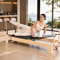 Reformer de Pilates Profesional de Madera con Caja y Tabla de Salto, Estructura de Arce Resistente para Fisioterapia y Entrenamiento