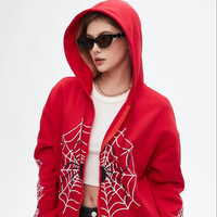 Sweat-shirt à capuche personnalisé pour homme, 100% coton, rouge, imprimé toile d'araignée, coupe ample, automne, imperméable, faible MOQ