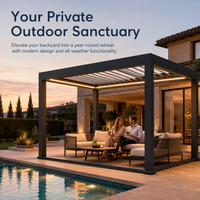 Pergola extérieure en aluminium personnalisée, toit à lamelles motorisé imperméable avec télécommande et éclairage LED pour jardin et villa