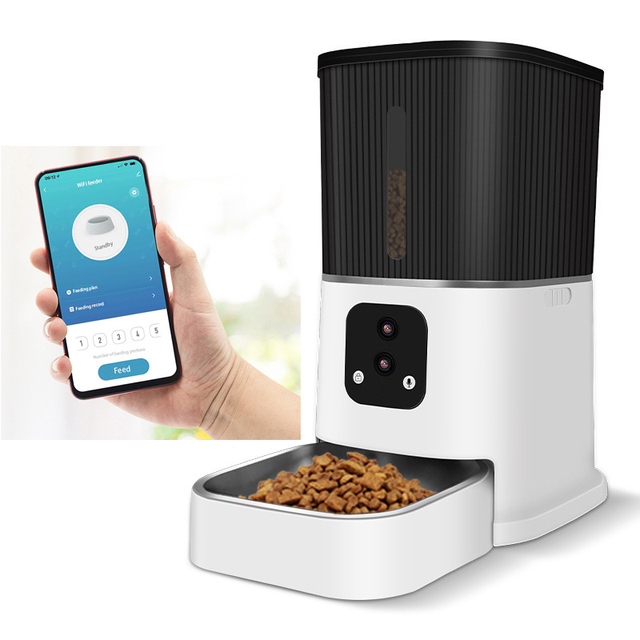 Tuya Dog Cat Charging Remote Contral Dry Food Real Time Video Touch Smart Automatic Smart Pets Feeder 2Pcs Camera Wifi Mobile