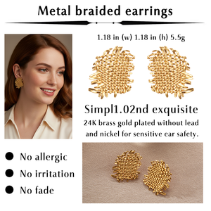 أقراط مرصعة بالنحاس مطلية بالذهب أنيقة على شكل مضفر بتصميم هندسي غير عادي لحفلات الزفاف هدية مجوهرات نسائية - Product Image 2