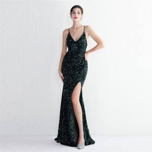 Custom Design New Arrival Sleeveless Trumpet/Mermaid Halter Backless Floor-Length <strong>Formal</strong> Sequined Evening <strong>Dress</strong> for Women - Product Image 3