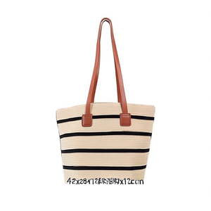 Borsa a tracolla a righe 42x28x12cm in tela per donna, borsa da spiaggia estiva - Product Image 1