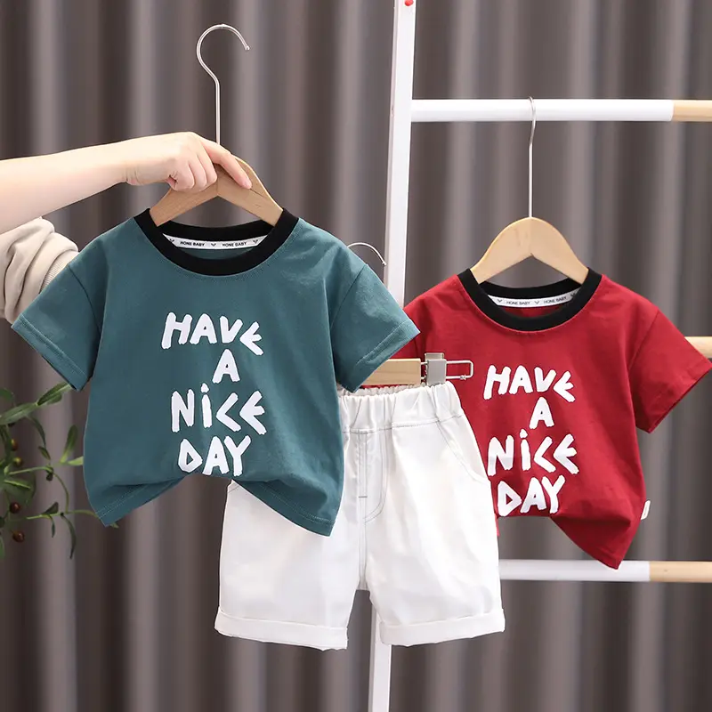 Feiming 2024 Summer Solid Color Cotton Shorts And T Shirt Kids Clothing Sets Custom Baby Boy Clothing Sets 4 To 12 Years Old