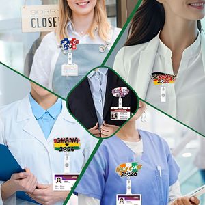 Neueste Fußball-Weltmeisterschaft 2026 Nationalflaggen-Acryl-Glitzer Ausziehbarer Ausweishalter mit Krokodilklemme für Fußballfans - Product Image 5