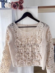 Maglione Pullover da donna Casual traspirante in stile 3D traspirante con maglietta a maniche lunghe in <span class=keywords><strong>pizzo</strong></span> solubile in acqua - Product Image 2
