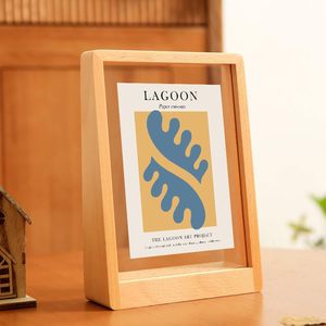 Wooden <b>Double</b>-Sided <b>Photo</b> <b>Frame</b> Rectangular Tabletop Vertical Display For Living Room Bedroom Study Eco-Friendly Solid Wood - Product Image 3