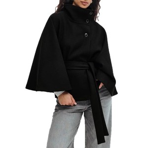 Ponchos à manches chauve-souris pour femmes, manteau en laine, col montant, veste d'hiver, manteau court - Product Image 5