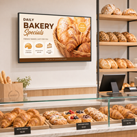 Pantalla LCD de Señalización Digital Comercial de 65 Pulgadas para Menús de Panadería y Cafetería, Montada en la Pared, con Cuatro Biseles Iguales, para Promoción de Menús