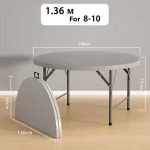 Modern 136cm Round Dining Table Folding Leg And Stowable For Outdoor Use Metal And Plastic For 8-10 People