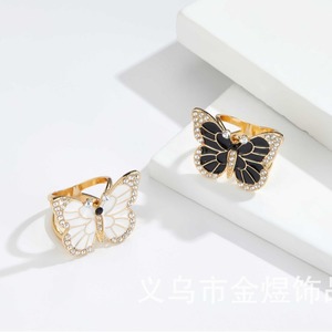 Butterfly Scarf Buckle Zinc Alloy Crystal Rhinestone Women's Party Brooch Black White Bezel Setting - Product Image 2