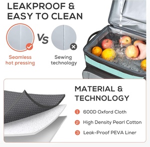 Складная переносная сумка-холодильник на 50 банок, герметичная, из материала 600D, с колесами для любой местности, 20 л, на молнии, для пляжа и кемпинга - Product Image 3