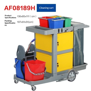 עגלת ניקיון רב תכליתית עם תיק עמיד למים, עגלת שירות לניקיון בתי מלון, עגלת שירות עם 3 מדפים. - Product Image 3