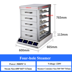 Máy hấp bánh bao, bánh bao tử, đồ ăn sáng bằng thép không gỉ công nghiệp 3000W, 3/4 đầu hấp, dùng cho nhà hàng, bếp ăn - Product Image 6