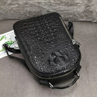 Ransel Kulit Buaya Pria dengan Penutup Ritsleting, Gaya Vintage Sederhana, Warna Air, Kapasitas Besar, Tali Bahu Portabel