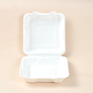 Caja de <span class=keywords><strong>comida</strong></span> <span class=keywords><strong>para</strong></span> llevar Clamshell personalizada de 8 pulgadas Cajas cónicas biodegradables de bagazo Clamshell - Product Image 1