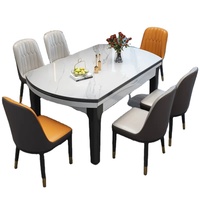 Ensemble table et chaises de salle à manger en pierre frittée moderne, écologique, résistant à l'eau, durable, pour 6 personnes, petits appartements, villas