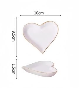 Logotipo personalizado de alta calidad de cerámica en forma de corazón Placa de joyería bandeja de plato de baratija con borde dorado para exhibición de joyería - Product Image 3