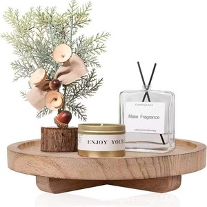 Solid Wood Round Base <b>Storage</b> <b>Tray</b> For Kitchen Countertop Spice Rack Multifunctional Desktop Organizer Retro Color Standing Type - Product Image 2