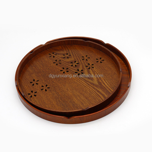 Plateau de service rond en bois de style japonais, fleurs de cerisier <span class=keywords><strong>creuses</strong></span>, assiette écologique et durable pour restaurant familial - Product Image 3