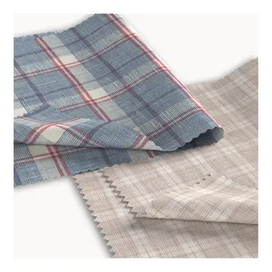 17s 100% Linen Easy Care Fabric Yarn Dyed Poplin Soft Plaid Dye 100% Pure Linen Shirt Fabric For Men's shirt