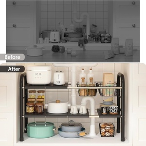 Organisateur extensible à 2 niveaux <span class=keywords><strong>sous</strong></span> l'évier avec 2 paniers et 6 panneaux, étagère de rangement multi-usages pour cuisine, salle de bain et placard - Product Image 4
