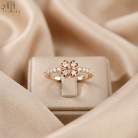Anillo de Trébol de Cuatro Hojas de Diseño Delicado Hecho a Mano, Exportación de Fabricante Mayorista, Oro Rosa de 18K, Diamante Natural de 0.25ct