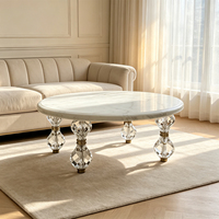 Ensemble de table basse ovale moderne en marbre avec base en cristal et plateau en acier inoxydable, meubles de salon de luxe, table centrale design