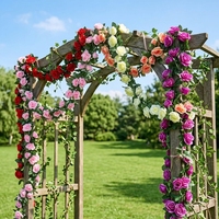 Guirlande de roses artificielles en rotin pour mariage, décoration du Nouvel An, accessoires de photographie, fleurs murales suspendues en soie légère pour plafond, vente en gros