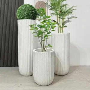 Wholesale cylindrical marble color floor standing decorative large planter pot shopping mall flower landscape ornaments