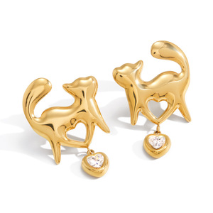 <b>Cat</b> Shape Drop <b>Earrings</b> With Heart Zircon Stainless Steel Studs For Women Fashion Jewelry Gift - Product Image 5