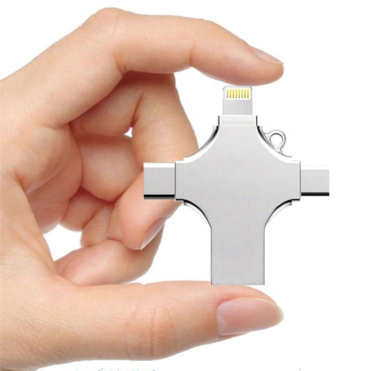 Новый 4 в 1 металла Otg USB флэш памяти высокоскоростной быстрая Type-C USB флеш-накопитель флэш-накопитель для Iphone и Android