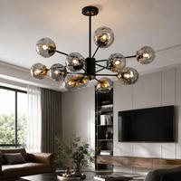Lustre globe en verre, luminaire suspendu Sputnik de style mid-century, noir, pour salon, cuisine, salle à manger, chambre, ferme