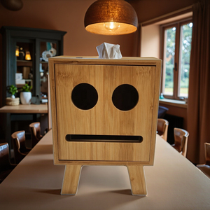 Bamboe Tissuedooshouder Met Lachend Gezicht Ontwerp Servet Thuis Opslag Organizer & Tafel Voorzien Van Papieren Handdoek Haspel Inbegrepen - Product Image 2