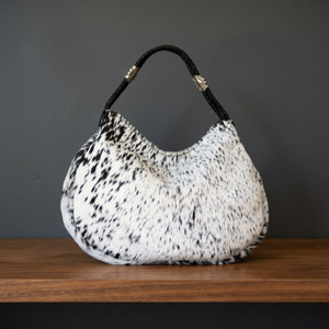 Sac Hobo en Cuir Véritable pour Femme, Grande Capacité, Léger, en Peau de Vache Tachetée Noire et Blanche, Spécial Saint-Valentin - Product Image 3