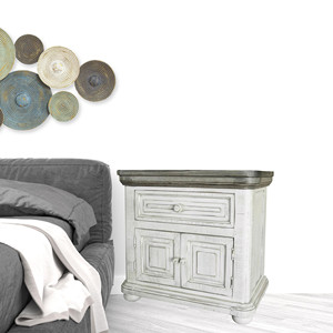 HMS 27 "ที่ทันสมัยงาช้างโบราณไม้ทึบหนึ่งลิ้นชัก nightstand กับหรูหราไร้สายชาร์จสำหรับอพาร์ทเม้นยิมตู้ข้างเตียง - Product Image 2