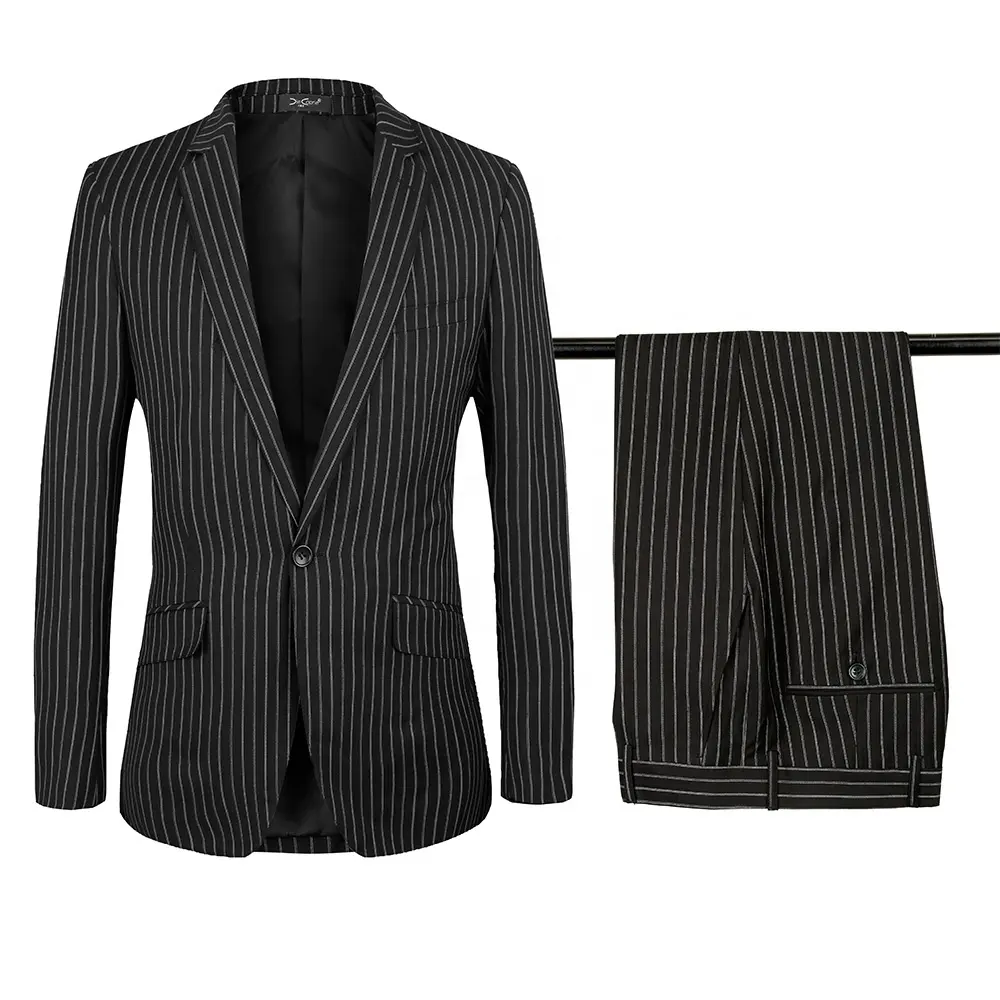 Latest designs European style Casual Mens stylish blazer Black and white striped fashionable suit