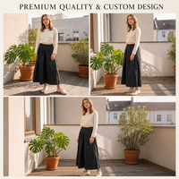 Pantalon Culotte Ample en Coton Slub Noir, Esthétique Zen et Luxe Discret, Plis Mi-Haute Élastiques, Longueur Cheville, Jambes Larges, Personnalisable