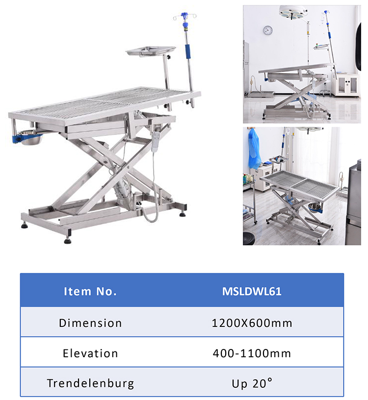 Mesa de operaciones quirúrgica de acero inoxidable médica de veterinaria para animales domésticos elevadora eléctrica de clínica veterinaria Vet