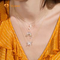 Collier en or massif 14 carats avec pendentif papillon en diamant cultivé en laboratoire, collier en diamant pour femmes, bijoux fins, cadeau de mariage